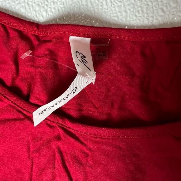 NY Collection Red Ruffle Trim Split Hem Top XL NWT - Picture 5 of 9